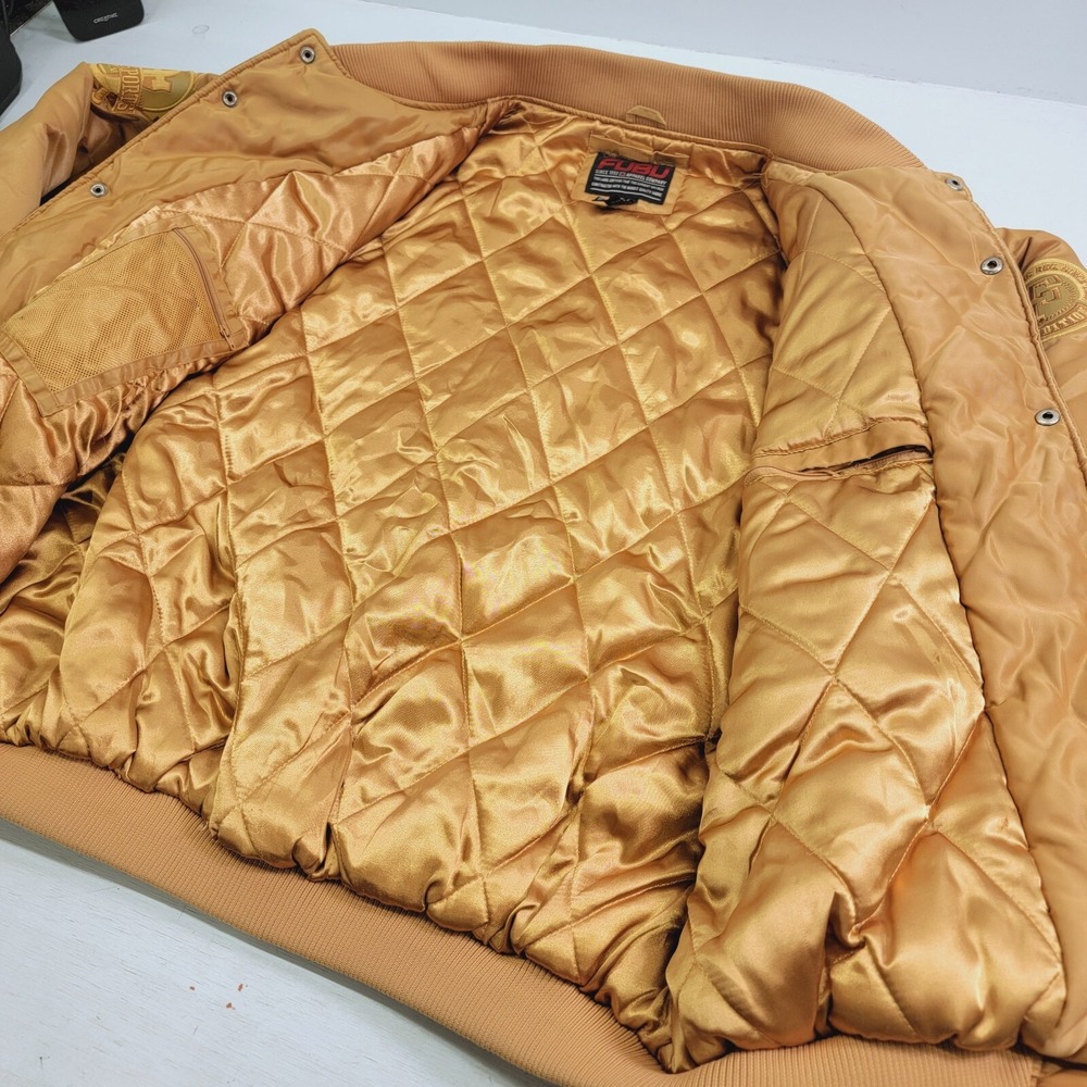 Vintage Fubu 90s Dirty South 05 City Series Gold Quilt Lined Bomber Jacket Rare! - Picture 7 of 16